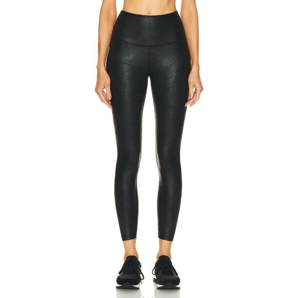 Beyond Yoga Pants - Beyond Yoga Leatherette High Waisted Midi Leggings in Black Leatherette Foil Sm